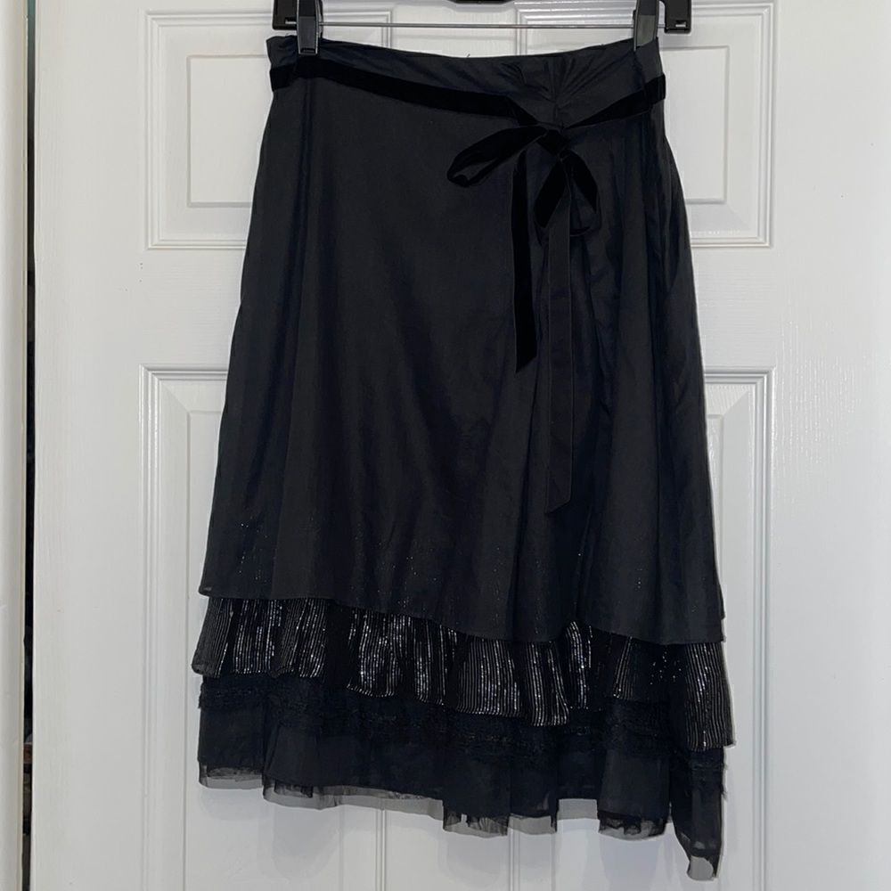 Free People Black & Silver Tiered Ruffle Hem Skirt
